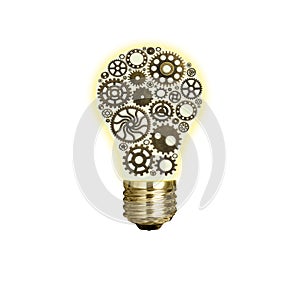 Innovation with ideas and concepts featuring a light bulb cogs working Business isolated