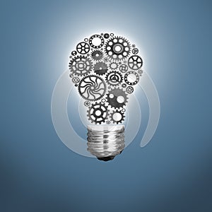 Innovation with ideas and concepts featuring a light bulb cogs working Business isolated