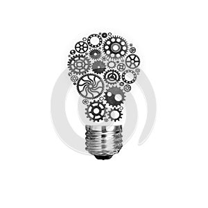 Innovation with ideas and concepts featuring a light bulb cogs working Business isolated