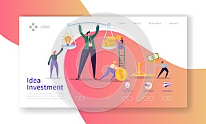 Innovation Investment Landing Page. Invest in Idea Banner with Flat People Characters Saving Money Website Template