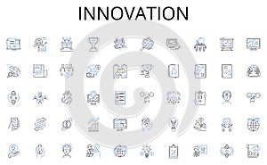 Innovation line icons collection. Innovation, Digitalization, Automation, Cybersecurity, Big data, Cloud computing