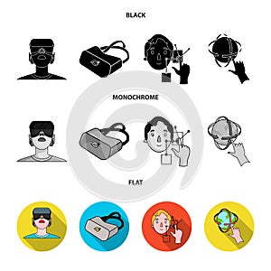 Innovation, man, head, hand .Virtual reality set collection icons in black, flat, monochrome style vector symbol stock