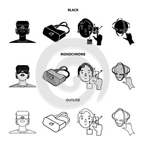 Innovation, man, head, hand .Virtual reality set collection icons in black,monochrome,outline style vector symbol stock