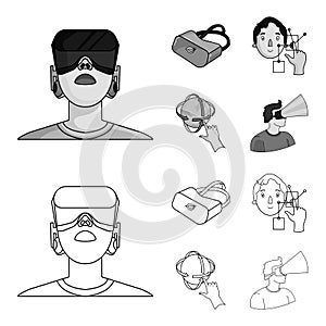 Innovation, man, head, hand .Virtual reality set collection icons in outline,monochrome style vector symbol stock