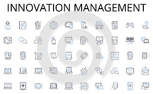 Innovation management line icons collection. Banner, Clicks, Conversions, CPM, Display, Engagement, Impressions vector