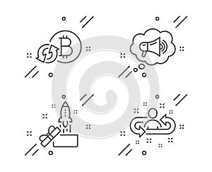 Innovation, Megaphone and Refresh bitcoin icons set. Recruitment sign. Vector