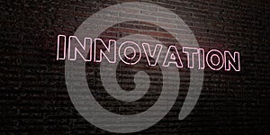 INNOVATION -Realistic Neon Sign on Brick Wall background - 3D rendered royalty free stock image