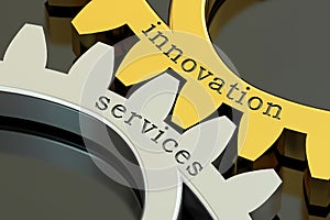 Innovation services concept on the gearwheels, 3D rendering