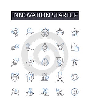 Innovation startup line icons collection. Secluded, Idyllic, Tranquil, Serene, Tropical, Exotic, Remote vector and photo