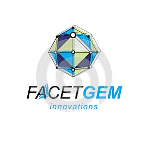 Innovation technologies emblem. Tech abstract shape, vector poly