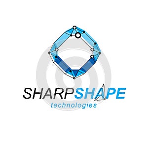 Innovation technologies logotype. Abstract three-dimensional shape, vector design element.