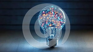 Innovation and Technology Concept Illuminated Light Bulb with Network, Big Data and Cloud Computing