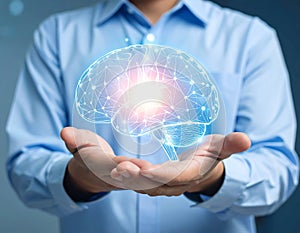 Innovation and Technology: A Glowing Brain in Hand