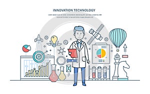 Innovation technology. Introduction of research solutions, scientific works, creative thinking. photo