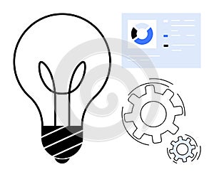 Innovation and Technology Concept with Light Bulb, Gears, and Analytics Interface
