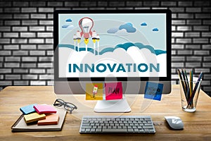 INNOVATION think creative ideas Invent Knowledge Creative process