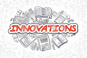 Innovations - Cartoon Red Word. Business Concept.
