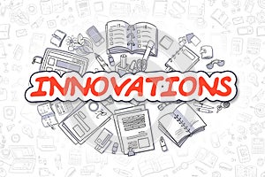 Innovations - Cartoon Red Word. Business Concept. photo