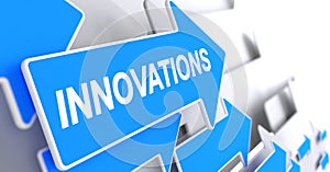 Innovations - Label on the Blue Arrow. 3D.