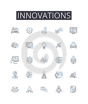 Innovations line icons collection. Advancements, Progressions, Improvements, Developments, Breakthroughs, Advantages