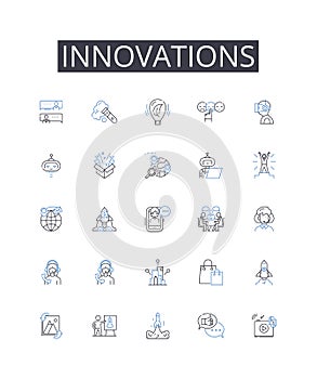 Innovations line icons collection. Advancements, Progressions, Improvements, Developments, Breakthroughs, Advantages