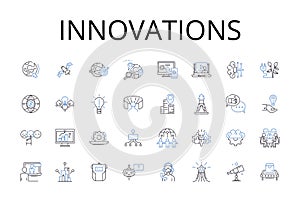 Innovations line icons collection. Advancements, Progressions, Improvements, Developments, Breakthroughs, Advantages