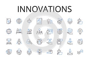 Innovations line icons collection. Advancements, Progressions, Improvements, Developments, Breakthroughs, Advantages