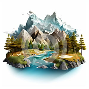 Innovative 3d Landscape Design With Hyper-realistic Water On White Background