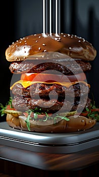 Innovative 3D printer crafts savory meat burger Futuristic culinary marvel