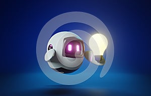 Innovative AI Robot Light Bulb on Blue Background