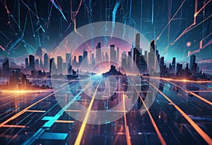 Innovative Background with Futuristic Business Solutions and Dynamic Digital Networks photo