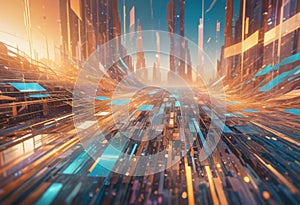 Innovative Business Background with Digital Networks and Holographic Interfaces photo