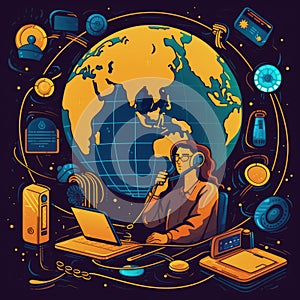 Innovative communication tech, Concept of a globally connected world, Cloud computing network, connecting through