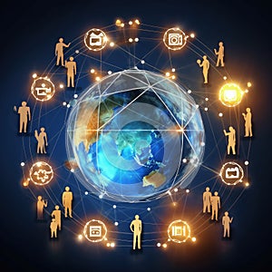 Innovative communication tech, Concept of a globally connected world, Cloud computing network, connecting through