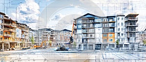 Innovative construction site collage showcasing modern urban development and architectural design elements