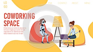 Innovative Coworking Office Flt Vector Web Banner