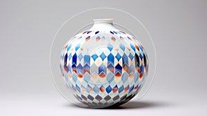 Innovative Cubist Faceted Blue Vase With Colored Diamonds