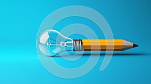 Innovative design of pencil and light bulb combination on blue background