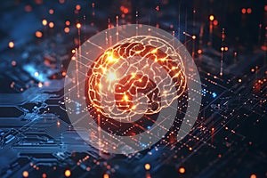 Innovative digital brain concept representing artificial intelligence on circuit board