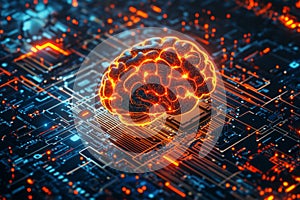 Innovative digital brain concept representing artificial intelligence on circuit board
