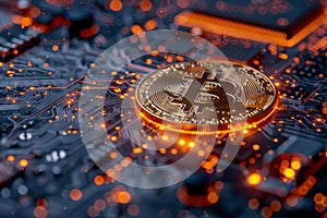 An innovative digital currency bit coin, bitcoin with digital art work.