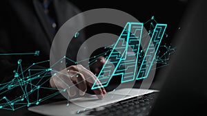 Innovative Digital Technology and Artificial Intelligence Concept with Data Visualization and Businessman Working on