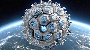 Innovative Dyson Sphere design orbiting Earth harnessing stellar energy in a futuristic cosmos photo