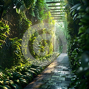 Innovative ecoenergy, lush conservation efforts, saturated green, ambient natural lighting. Generative AI Illustration.