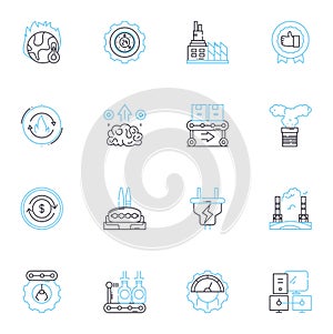 Innovative economy linear icons set. Disruption, Adaptation, Creativity, Innovation, Sustainability, Digitalization