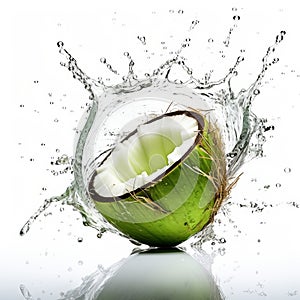 Innovative Green Coconut Eating Fruit In Water Splash Design