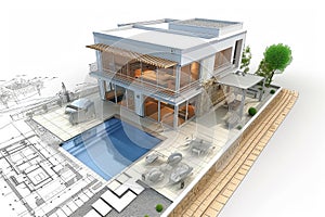 Innovative House blueprint 3d plan. Generate Ai