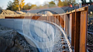 Innovative hydraulic formwork being utilized to construct a curved retaining wall achieving a unique and eyecatching photo