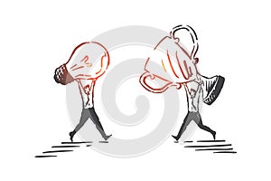 Innovative idea, cooperation, overall advancement concept sketch. Hand drawn isolated vector photo