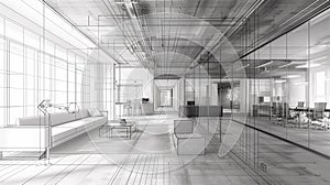 Innovative Modern Office Design: Architectural Wireframe Meets Contemporary Furniture